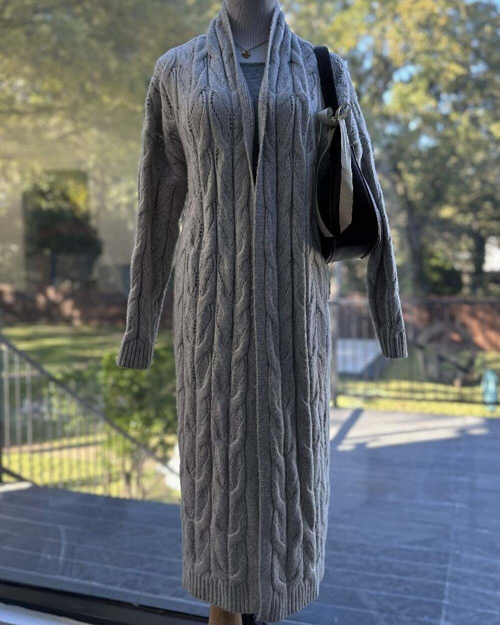 Joie Gray Cable Knit Long Duster Cardigan Open Front Sweater Womens L Cozy
